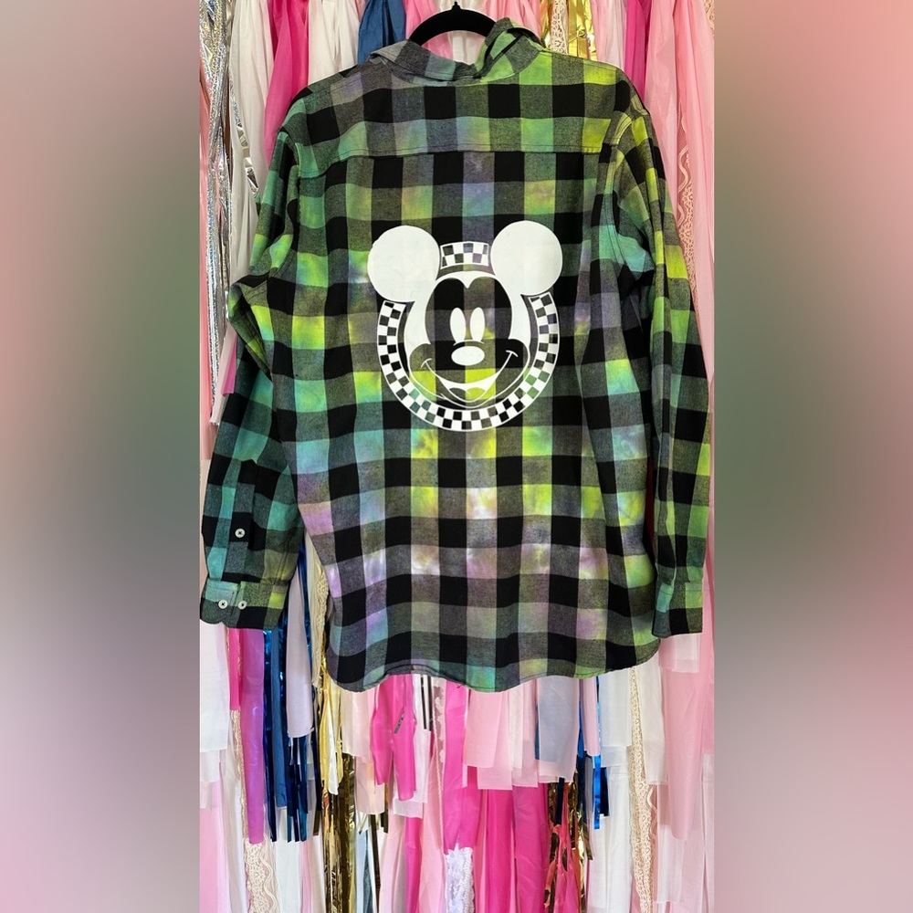 Unisex Mickey flannel neon tie-dye one-of-a-kind handmade